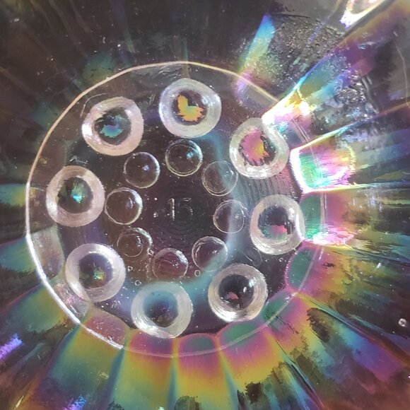 Vintage Iridescent Bubble-Foot Glass Bowls Set of 5 (4.25”) Clear Rainbow Finish - Picture 6 of 16
